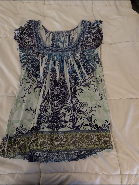 Tops - Women’s Blue & Mint Printed Short Sleeve Top